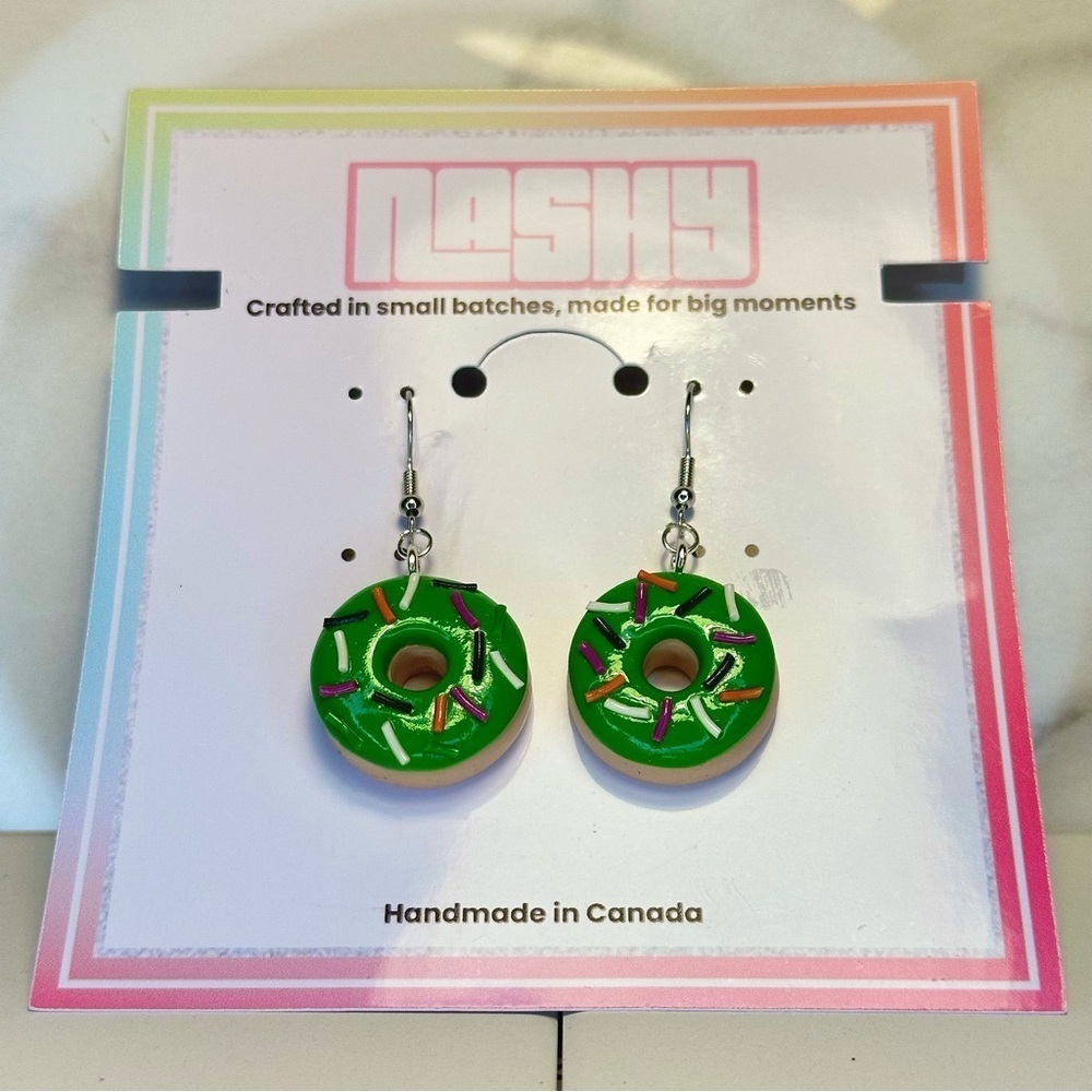 Green Sprinkled Halloween Donut - Handmade Earrings